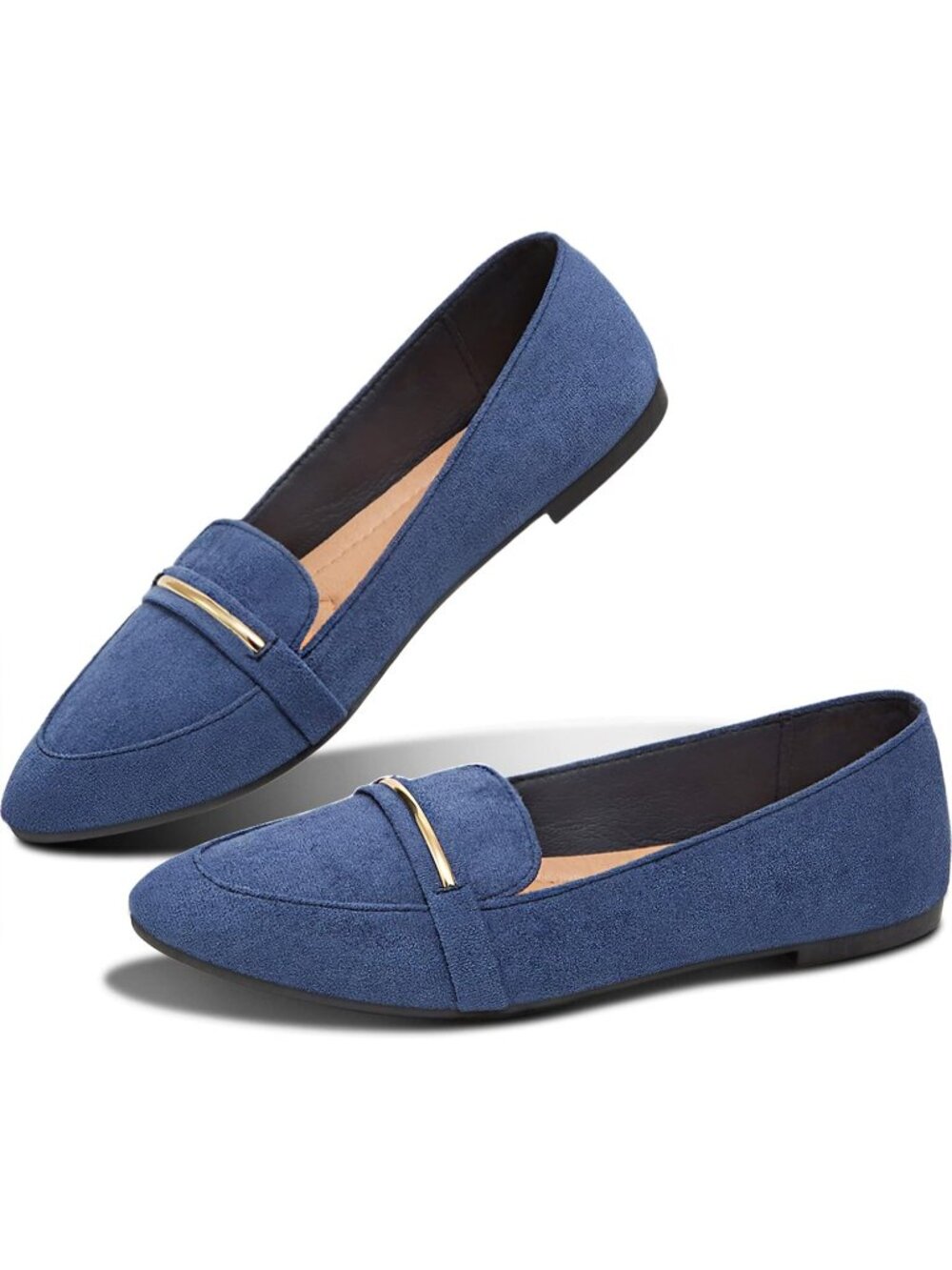 Women's Navy Faux Suede Comfortable Cute Penny Loafer Slip On Ballet Flats